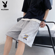 花花公子（PLAYBOY）國潮褲子男士夏季2025新款直筒短褲寬松港風五分褲休閑潮流運動褲 B17-灰色 M 85-120斤