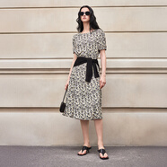 BCBG Max Azria連衣裙夏裝 2025年新款BCBG印花泡泡袖輕奢中裙休閑風(fēng)西裝沙灘裙 【泡泡袖】輕奢印花連衣裙 M