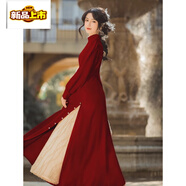 初徑大碼胖mm赫本風(fēng)法式連衣裙女春秋冬季新款配大衣感氣質(zhì)長(cháng)裙子 紅色 4XL 建議【180-200斤】