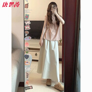 唐思薇套裝女少女簡(jiǎn)約休閑運動(dòng)服夏季韓版慵懶風(fēng)寬松百搭短袖長(cháng)裙兩件套 粉杏【上衣長(cháng)裙兩件套】 M 建議101-115斤