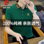 皮爾卡丹高端100%純棉短袖t恤男士2025新款夏季商務(wù)休閑翻領(lǐng)半袖體恤上衣 綠色/H1108 L (105-120斤)