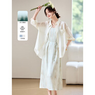 水沐飛天絲萊賽爾襯衫吊帶連衣裙女2025年新款兩件套暈染醋酸緞面長(cháng)裙子 米白色萊賽爾連衣裙套裝 S