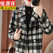 恒源祥雙面呢短款毛呢外套女小個(gè)子羊毛西裝領(lǐng)洋氣氣質(zhì)呢子大衣春秋加厚 黑白格子 【現(xiàn)貨】 M 【95-110斤】