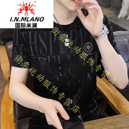 國際米瀾高端品牌男裝短袖T恤男夏季薄款圓領(lǐng)冰絲男士體恤冰感上 K15黑色 M 建議95-120斤