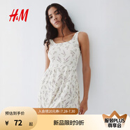 H&M女裝花卉連衣裙2025夏季新款印花吊帶皺褶針織連身裙1295707 白色/花卉 M 165/96