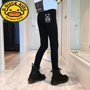 G.DUCKKIDS女童鉛筆褲兒童打底褲秋冬款加絨春秋褲子外穿大童冬季小腳牛仔褲 黑色 春秋款 120建議6-7歲