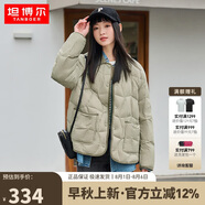 坦博爾羽絨服女短款翻領(lǐng)韓版寬松女士燈芯絨外套TD236266 奶茶棕 165 