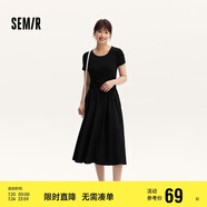 森馬連衣裙女修身收腰夏季假兩件圓領(lǐng)拼接針織長裙101324114016