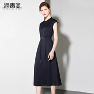 海青藍(lán)女裝2025新款夏季無(wú)袖裙子高級(jí)感海邊度假減齡純色連衣裙 藍(lán)色 M