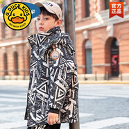 G.DUCKKIDS兒童羽絨服男童中長(zhǎng)款連帽冬季新款6-15歲中大童加厚過(guò)年衣服外套 黑色 150