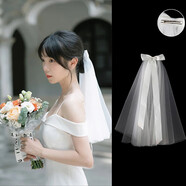 千弗2025領(lǐng)證頭紗登記求婚頭飾簡(jiǎn)約短款新娘結婚主婚紗頭飾法式小頭紗 (發(fā)夾)白色云萃雙層約45 60-80