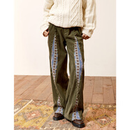 OCTOPUSME【原創(chuàng  )】章魚(yú)家設計感新疆綿天眼褲休閑春秋寬松燈芯絨褲 綠色 XL (140-170斤)