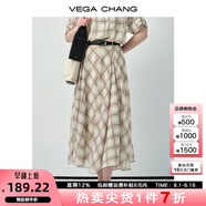VEGA CHANG連衣裙女2025新款夏季高級(jí)感度假風(fēng)休閑格紋設(shè)計(jì)感小個(gè)子連衣短裙 棕格紋（半身裙） M