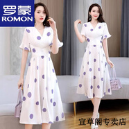 羅蒙（ROMON）波點(diǎn)雪紡連衣裙女夏季新款顯瘦修身其他氣質(zhì)洋氣減齡夏天連衣裙子 連衣裙-紫色圓點(diǎn) M 建議(80-95斤)