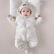 迪士尼寶寶羽絨服冬裝白鴨絨超萌保暖連體衣嬰兒衣服冬季可愛(ài)加厚外出服 米白色羽絨連體衣 90 建議12-18個(gè)月