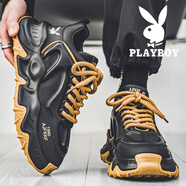 花花公子（PLAYBOY）男鞋2025春夏季透氣新款休閑鞋子男款運動(dòng)厚底男士老爹鞋板鞋男 黑色【主圖款】 CPL1258596 41