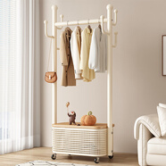 木樽蓋板衣帽架臥室掛衣架落地單桿可移動(dòng)家用客廳多功能帶輪晾衣服架 加粗60cm 白架+木紋色蓋板