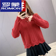 羅蒙（ROMON）羊絨衫女秋裝新款韓版寬松套頭圓領(lǐng)麻花打底衫百搭短款羊毛毛衣女 紅色 3XL