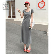 美洋（MEIYANG）膠囊瘦瘦裙 拉架彈力簡(jiǎn)約圓領(lǐng)正肩短袖連衣裙新品連衣裙 灰色 XL