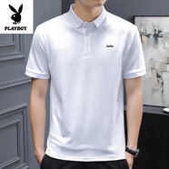 花花公子（PLAYBOY）男士冰絲短袖翻領(lǐng)POLO衫2025夏季新款休閑半袖珠地棉夏裝青年T恤 白色 M 建議90-105斤