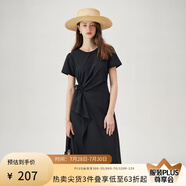 范思藍(lán)恩夏季圓領(lǐng)抽繩褶皺設(shè)計感連衣裙女2024夏裝新款白色高腰A字裙女 黑色 S
