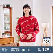 森馬不二馬聯(lián)名毛衣女oversize圖案打底衫春圓領(lǐng)字母衣服個(gè)性小眾 紅白色調(diào)00361 160/84A/M