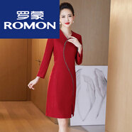 羅蒙禮服連衣裙2025年冬裝新款媽媽裝改良旗袍修身毛呢喜婆婆婚宴高貴 酒紅色 3XL