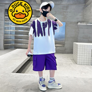 G.DUCKKIDS品牌童裝男童夏裝套裝短袖短褲兩件套男孩夏季衣服中大童運(yùn)動(dòng)套裝 APP套裝 紫色 160