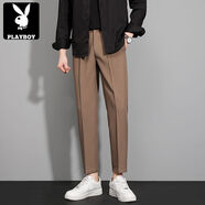 花花公子（PLAYBOY）秋冬季錐形小西褲男士商務(wù)正裝直筒寬松男生加絨褲新款休閑長(cháng)褲子 M05棕色長(cháng)褲 款 常規 36 170-175斤