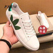 FXEW歐洲站小蜜蜂男鞋春秋刺繡印花板鞋男士潮流牛皮小白鞋休閑運動鞋 白色（葉子）鴛鴦尾 40 標準皮鞋碼比運動鞋大一碼