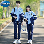 A 21 FUNB初中班服學(xué)院風(fēng)短袖三件套春季拼藍(lán)外套高中生運(yùn)動會校服套裝定制 三件套  【男女同款】 180 XL【版】