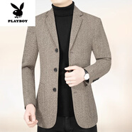花花公子（PLAYBOY）2025高端男士休閑西服三?？鄞呵锟顔渭餮b上衣中年男款修身外套 咖色（三粒扣）BH371DA36 M 170
