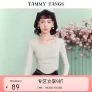 糖力【商場同款】春秋季新款杏色長袖T恤女短款緊身打底衫上衣 杏色 M