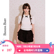 香蕉寶貝（BANANA BABY）BANANA BABY2025年夏新款娃娃領(lǐng)甜美針織衫女蝴蝶結(jié)減齡短袖 米白 L