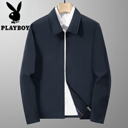 花花公子（PLAYBOY）休閑夾克男士2025春秋季中老年外套男爸爸裝輕商務(wù)行政夾克男 寶藍 L （110-125斤）