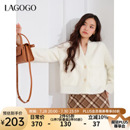 lagogo仿水貂絨柔軟V領毛針織衫女拉谷谷春秋新款純色軟糯開衫 米白色(V2) L