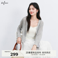 伊芙麗（eifini）伊芙麗清爽亞麻V領(lǐng)時(shí)尚百搭氣質(zhì)罩衫針織開衫女上衣2025夏裝新款 灰色 S 80-105斤