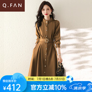 恰凡（QIAFAN）高端氣質(zhì)長袖連衣裙女2025春秋新款系帶收腰高級感中長款風(fēng)衣裙子 芥末綠 M  建議100斤以內(nèi)