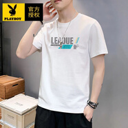 花花公子（PLAYBOY）純棉夏季男士短袖t恤圓領(lǐng)潮流半袖體恤青少年大碼上衣打底衫 1件白色Q933純棉短袖 S 75-90斤
