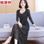 恒源祥秋裝網(wǎng)紗連衣裙女長(cháng)袖2025新款春秋長(cháng)款顯瘦時(shí)尚氣質(zhì)長(cháng)款印花裙子 金圓點(diǎn) M (85-100斤)