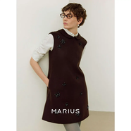 MARIUS“彼得潘“羊毛雙面呢手工釘珠娃娃領(lǐng)大衣外套連身裙 烏木色【釘珠連衣裙】 XS