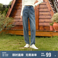 森馬（Semir）牛仔褲女抓毛長(zhǎng)褲舒適復(fù)古風(fēng)2024冬季潮流寬松錐形褲109724124003
