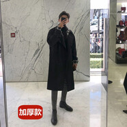 深海駿馬 長款風衣男春秋季新款寬松時尚潮牌青年外套大碼加厚披風上大衣 黑色加厚 XL（建議140-160斤）