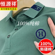 恒源祥夏季男士短袖t恤刺繡珠地棉polo衫翻領(lǐng)潮流純棉體恤衫男 884純棉綠色 L -建議120-140斤
