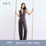 OVV2023春夏新款女裝醋酸舒適透氣收腰無(wú)袖掛脖垂墜褲 紫灰凈色02 XL