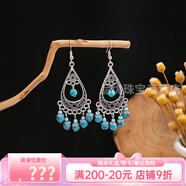 詩筠（SHIJUN）歐美復(fù)古民族風(fēng)藍(lán)仿松石耳環(huán)鏤空環(huán)形花朵流蘇耳墜貓頭鷹水滴耳飾 E1429-2