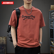 JASONWOOD純棉短袖T恤男夏季薄款寬松百搭圓領衣服新款簡約寬松休閑上衣 8096磚紅色 XL
