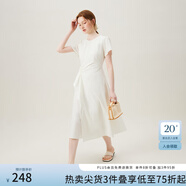 范思藍(lán)恩夏季圓領(lǐng)抽繩褶皺設(shè)計(jì)感連衣裙女2024夏裝新款白色高腰A字裙女 奶白色 XL
