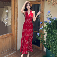 妙奕嘉新中式掛脖紅色連衣裙女裙子夏季2025新款沙灘長裙法式純欲氣質(zhì) 法式純欲紅色波點V領(lǐng)掛脖連衣裙 L 【建議85-120斤】