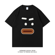 安初夏派大星短褲男夏季情侶睡褲海邊度假休閑套裝速干五分冰絲沙灘褲子 大嘴唇純棉T恤-黑色 XL